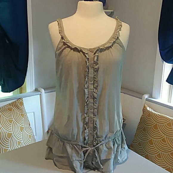 Naked Zebra ruffled camisole striped button - Picture 1 of 7